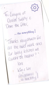 Thanks very much for all the hard work and our lovely kitchen we couldn’t be happier! — Kim & Lee
