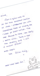 "...thank you for the excellent service... The service was second to none, you really went the extra mile...I will recommend amongst friends..Gillian Haig"